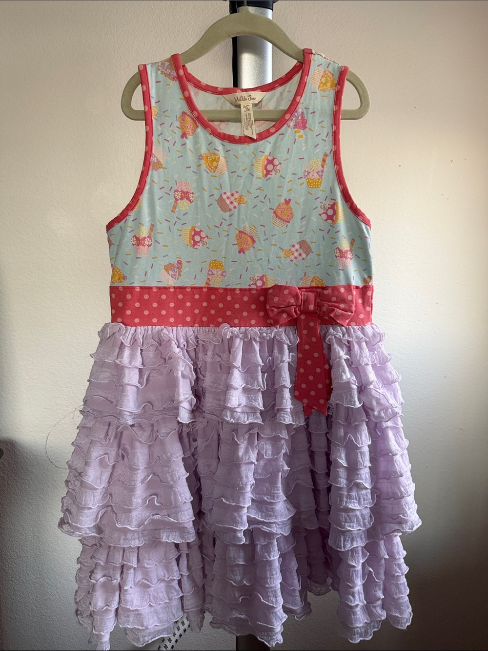 Matilda Jane Pink & Lavender Ruffle Dress with Polka Dot Waist